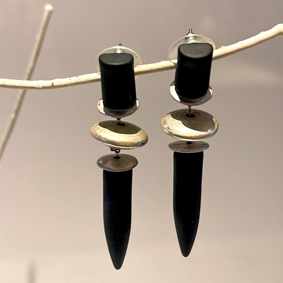 Marla Wynne Black & Silver tone Spike dangle 2” earrings - Picture 1 of 5